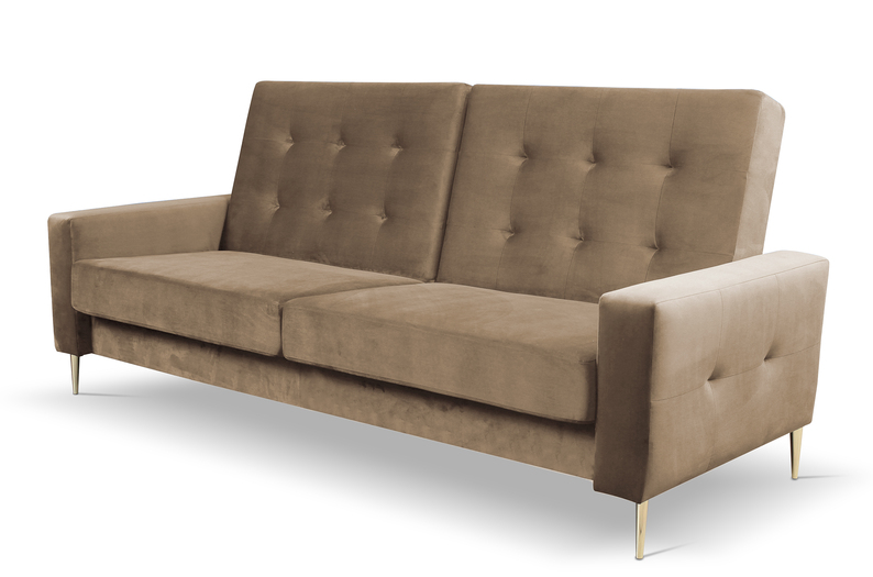 Komplet wypoczynkowy Santi sofa i dwa fotele beżowy w tkaninie hydrofobowej nogi złote