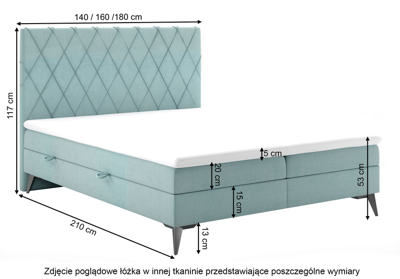 Łóżko kontynentalne 180x200 cm Welagano z pojemnikami i topperem miedziane welur hydrofobowy