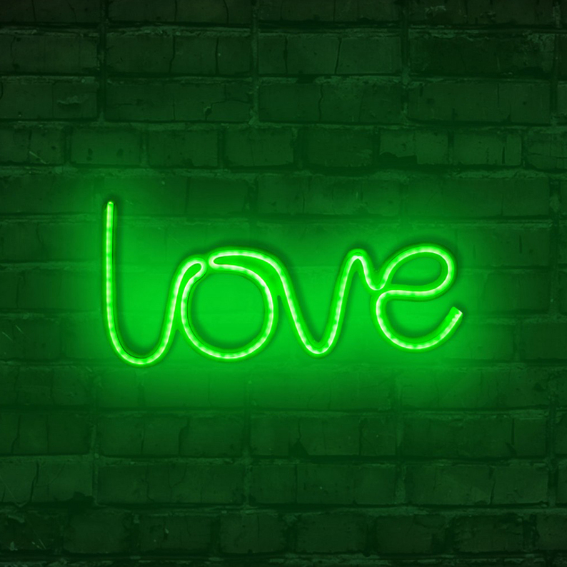 Neon na ścianę Letely z napisem Love zielony