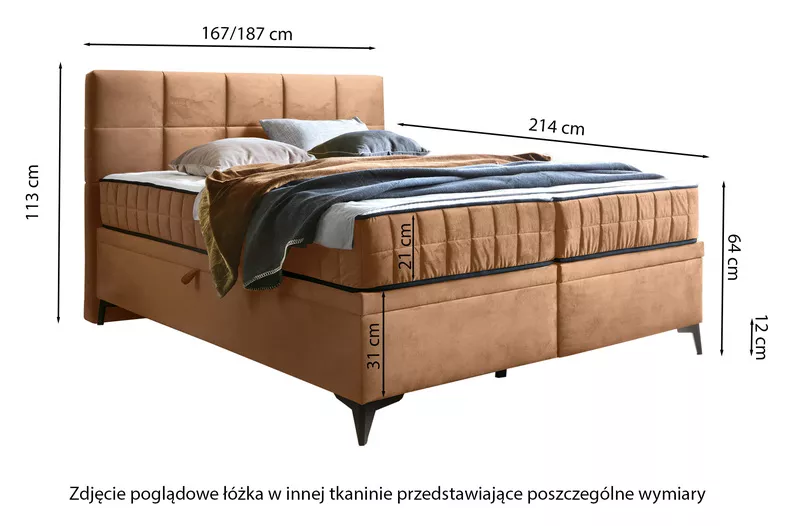 Łóżko kontynentalne 180x200 cm Beriano z pojemnikami i materacem beżowe welur