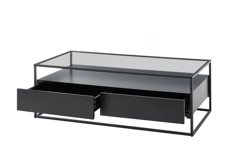 Stolik kawowy Pagittles 120x60 cm z dwoma szufladami czarny mat