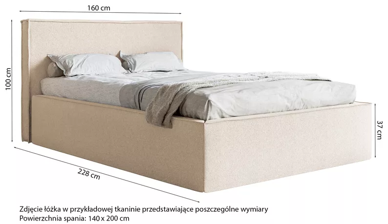 Łóżko tapicerowane 140x200 cm Lucera z pojemnikiem szarobeżowe welur hydrofobowy