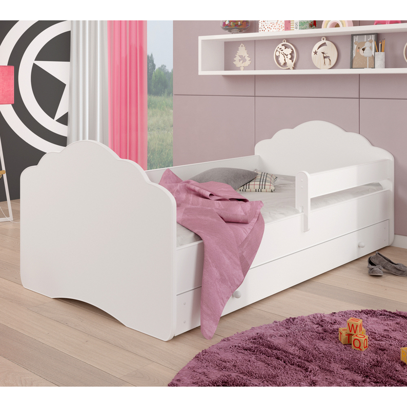 Łóżko dziecięce Sissa 160x80 cm białe z barierką i szufladą
