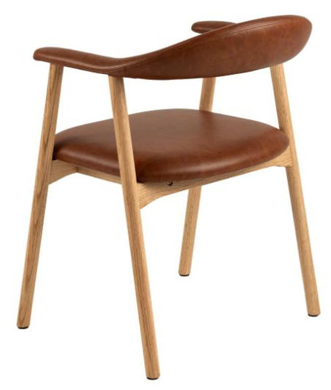 Krzesło tapicerowane Settlica na dębowej podstawie brązowa ekoskóra