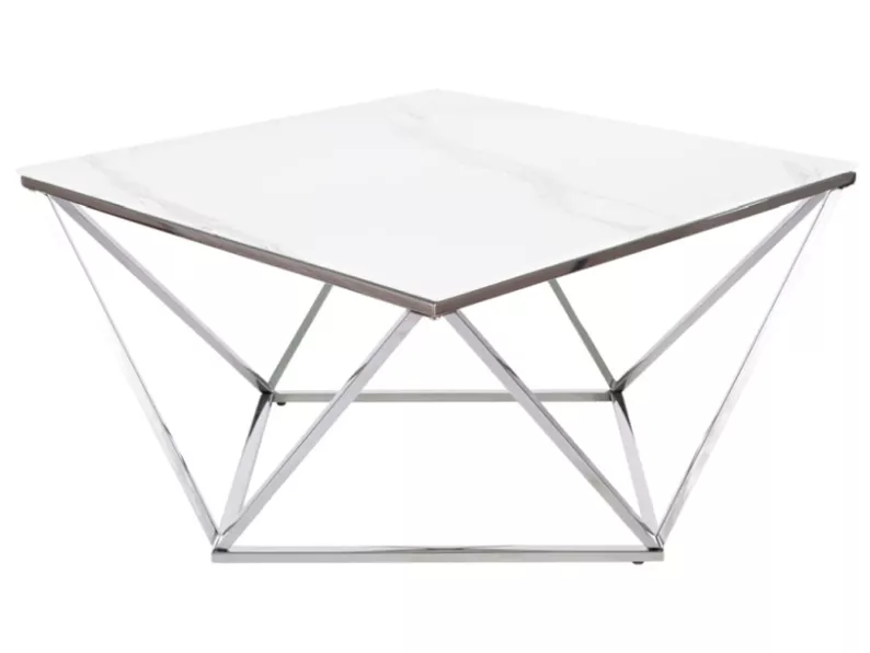 Stolik kawowy Morchi 80x80 cm srebrny z blatem imitującym marmur