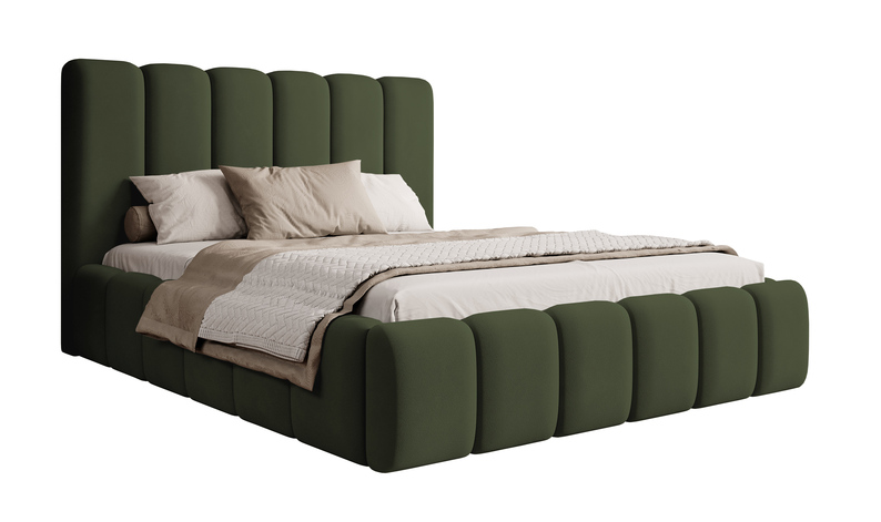 Łóżko tapicerowane 180x200 cm Biscottino zielone z pojemnikiem steleż metalowy podnośnik gazowy