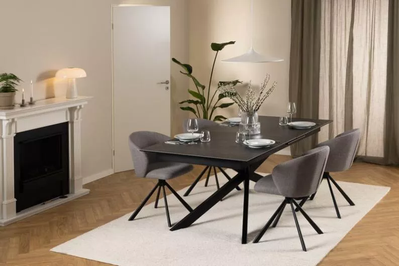 Stół do jadalni Shimess ceramiczny blat o wzorze czarnego betonu 200-240 cm