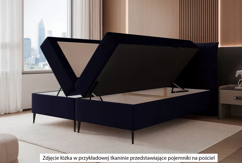 Łóżko kontynentalne 160x200 cm Suzi z materacem bonellowym i topperem eukaliptusowe welur hydrofobowy