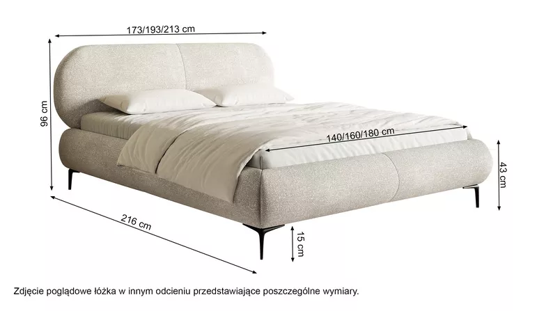 Łóżko tapicerowane 160x200 cm Ovalle z pojemnikiem stelaż metalowy beżowe szenil nóżki złote