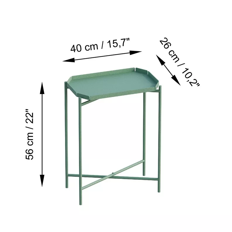 Stolik metalowy Cantive prostokątny blat 40x26 cm zielony