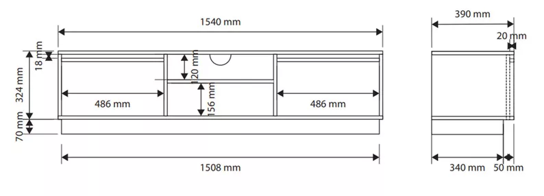 Szafka RTV dwudrzwiowa Evo z szufladą 154 cm kaszmir na cokole