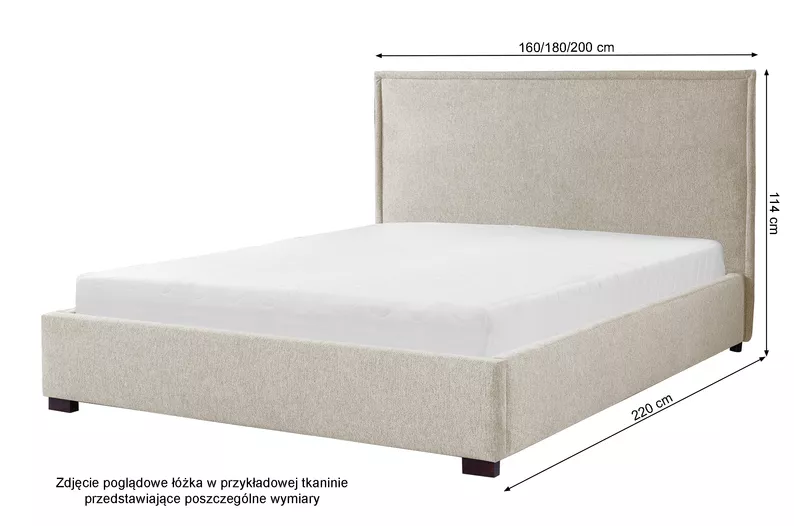 Łózko tapicerowane z pojemnikiem Asombra ciemnobeżowe 140/200 cm w tkaninie hydrofobowej plecionka nogi czarne