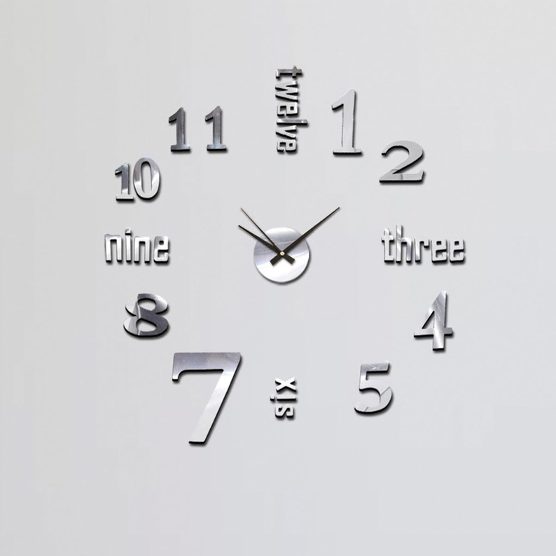 Zegar naklejany Zeaba średnica 60 cm srebrny