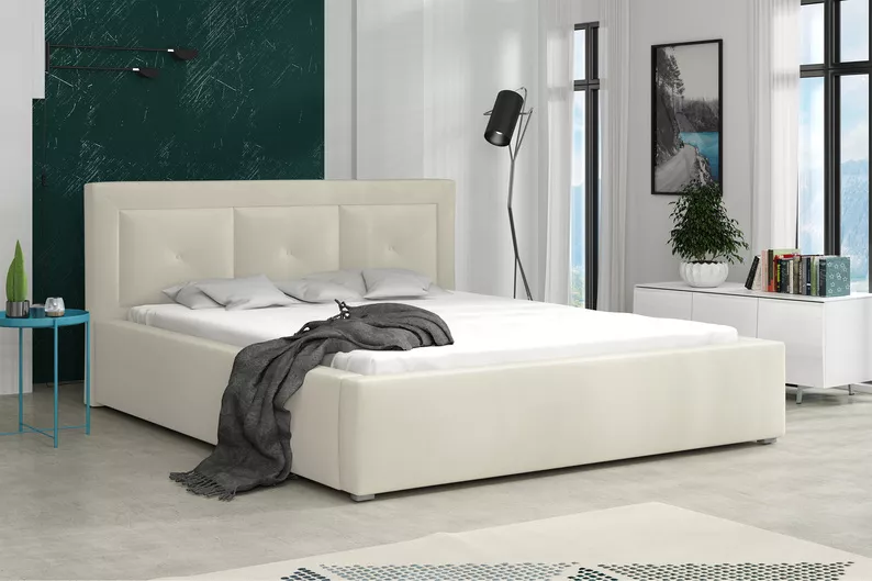 Łóżko tapicerowane 180x200 cm Ligmano kremowe velvet hydrofobowe