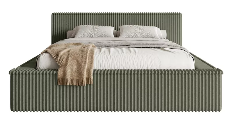 Łóżko tapicerowane Affolio 160x200 cm z pojemnikiem khaki gruby sztruks