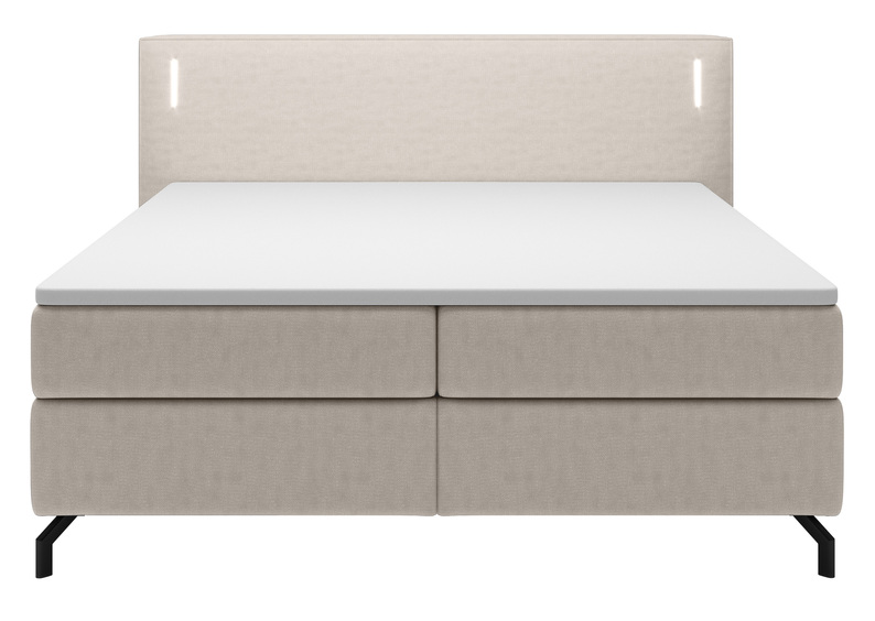 Łóżko kontynentalne Lanco 160x200 cm z topperem i oświetleniem jasnobeżowy welur