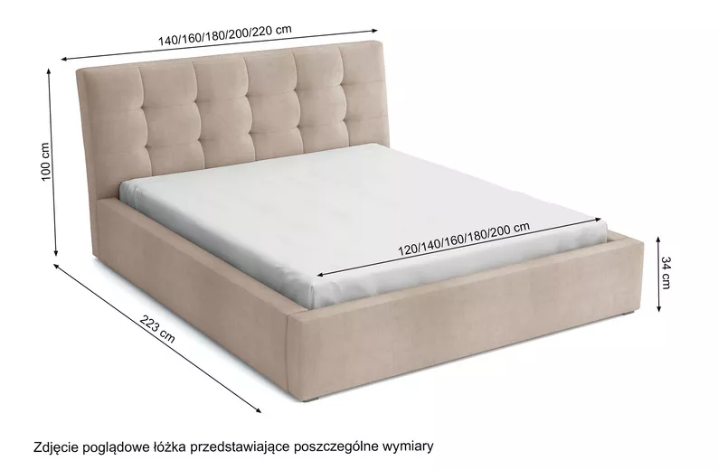 Łóżko tapicerowane 200x200 cm Nabbe z pojemnikiem jasnoróżowe velvet hydrofobowe