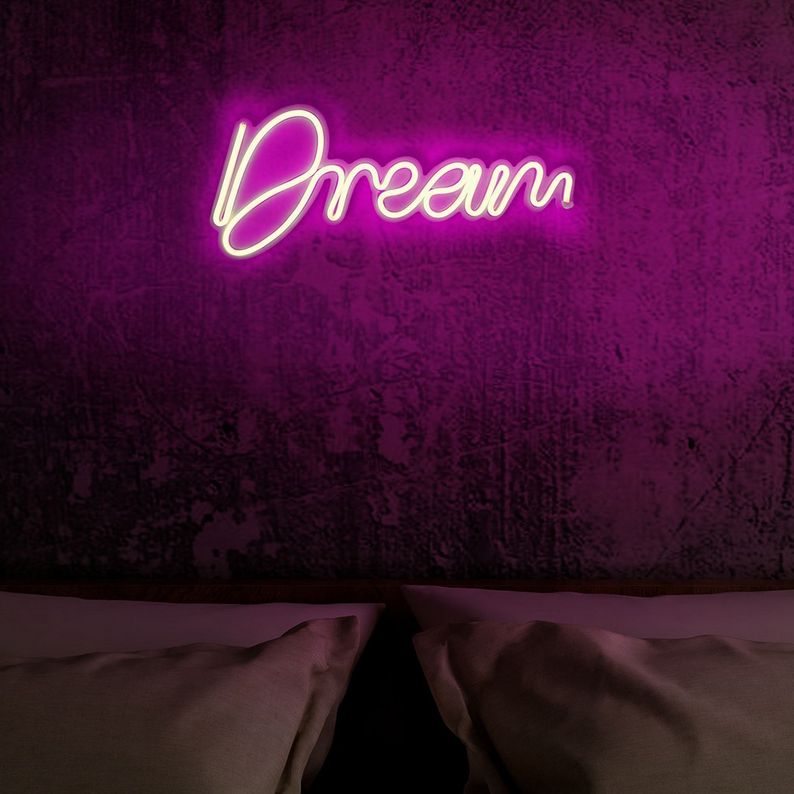 Neon na ścianę Letely z napisem Dream różowy