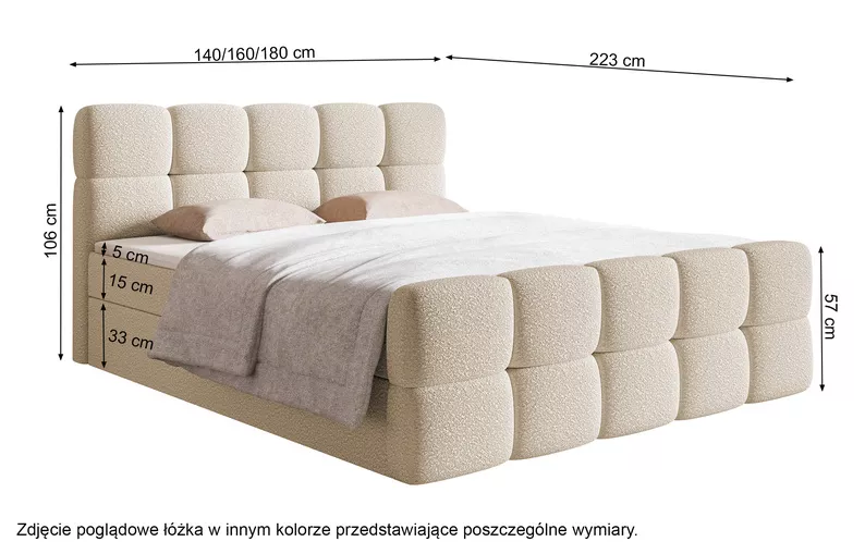 Łóżko kontynentalne 160x200 cm Cloudy z pojemnikami i topperem szare boucle