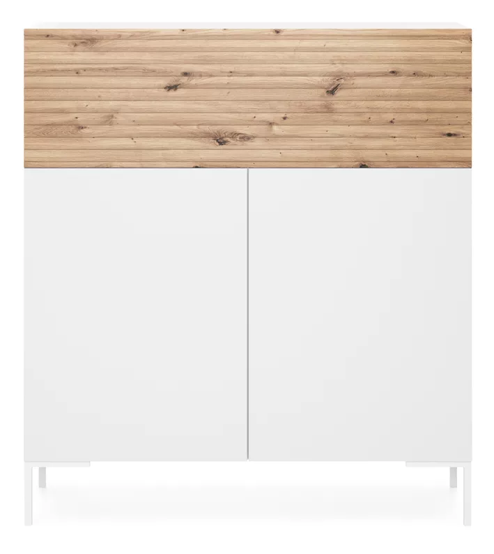 Komoda wysoka Lammelo 92 cm biała/dąb lamele