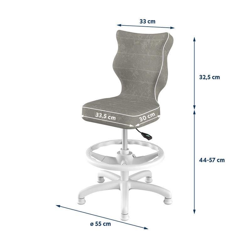 Krzesło biurowe młodzieżowe Petit szare na białej podstawie rozmiar 4