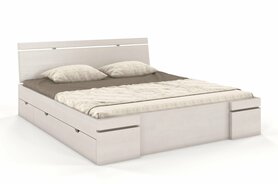 Łóżko Lopar z drewna sosnowego z czterema szufladami 160x200 cm Bielony