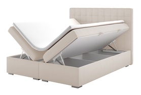 Łóżko kontynentalne 160x200 cm Ketlin z pojemnikami i topperem jasnobeżowe welur hydrofobowy
