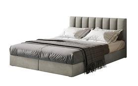 Łóżko kontynentalne 160x200 cm Dorsetto z pojemnikami i materacem bonellowym szarobeżowe welur hydrofobowy