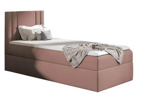 Łóżko kontynentalne jednosobowe Dulmo Mini 80x200 cm z pojemnikiem i topperem różowe hydrofobowe lewostronne