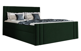 Łóżko kontynentalne Dulmo 200x200 z dwoma pojemnikami, materacem i topperem zielone hydrofobowe