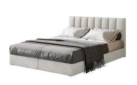 Łóżko kontynentalne 180x200 cm Dorsetto z pojemnikami i materacem bonellowym kremowe welur hydrofobowy