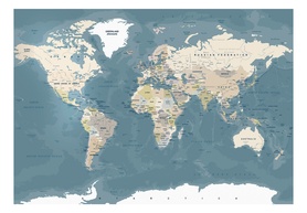 Fototapeta Błękitno beżowa mapa świata retro 350x245 cm