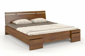 Łóżko Lopar z drewna bukowego z pojemnikiem na pościel 180x200 cm Orzech