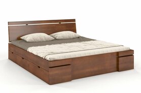 Łóżko Lopar z drewna bukowego z czterema szufladami 180x200 cm Orzech