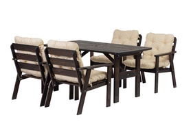 Zestaw mebli ogrodowych Avoints stół z 4 krzesłami szary i beżowymi poduszkami