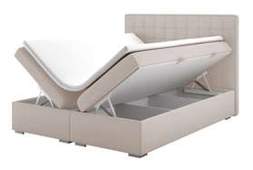Łóżko kontynentalne 180x200 cm Ketlin z pojemnikami i topperem beżowe welur hydrofobowy