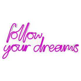 Neon na ścianę Letely z napisem Follow Your Dreams różowy