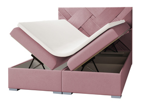 Łóżko kontynentalne 180x200 cm Lestrangie z pojemnikami i topperem różowe welur hydrofobowy