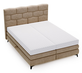 Łóżko kontynentalne 160x200 cm Brindo z materacem i pojemnikami jasnobrązowe