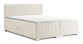Łóżko kontynentalne 140x200 cm Libbiano z pojemnikami i topperem jasnobeżowe