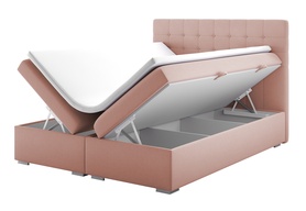 Łóżko kontynentalne 140x200 cm Mladena z pojemnikami i topperem różowe welur hydrofobowy