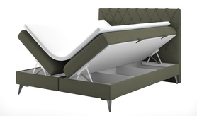 Łóżko kontynentalne 140x200 cm Welagano z pojemnikami i topperem oliwkowe welur hydrofobowy