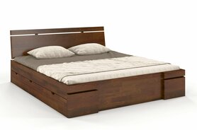 Łóżko Lopar z drewna sosnowego z czterema szufladami 120x200 cm Orzech