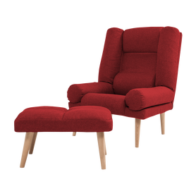 Fotel Baldvina z podnóżkiem czerwony w skandynawskim stylu