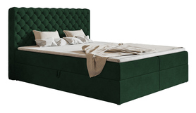 Łóżko kontynentalne 160x200 cm Balzetti z pikowanym wezgłowiem z pojemnikami i topperem materac pocketowy ciemnozielone