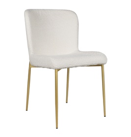 Krzesło tapicerowane Neul biały bouclé na złotych nogach