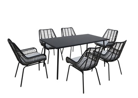 Stół ogrodowy Sculneery z sześcioma krzesłami czarny