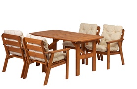 Zestaw mebli ogrodowych Avoints stół z 4 krzesłami miodowy i beżowymi poduszkami