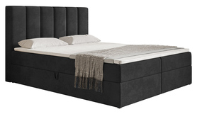 Łóżko kontynentalne 180x200 cm Balzetti z pionowymi panelami na wezgłowiu z pojemnikami i topperem materac pocketowy ciemnoszare