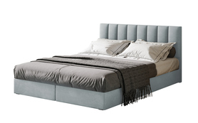 Łóżko kontynentalne 180x200 cm Dorsetto z pojemnikami i materacem bonellowym jasnoszare welur hydrofobowy